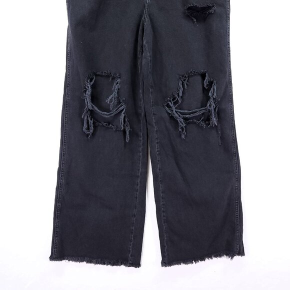 We The Free People Distress Baggy Jeans Size 30 Black Wide Leg Denim Button Fly - Picture 14 of 15